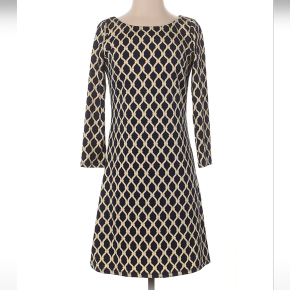 Navy and Yellow Jersey Knit Dress - Picture 1 of 2